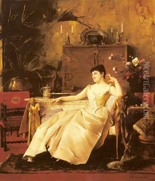 A Portrait of the Princess Soutzo Oil Painting - Mihaly Munkacsy