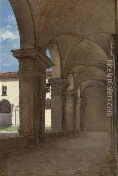 Porticato Del Liceo San Francesco Torino Oil Painting - Amedeo Ghesio-Volpengo