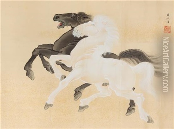 Horses Oil Painting - Gyokumin Okubo