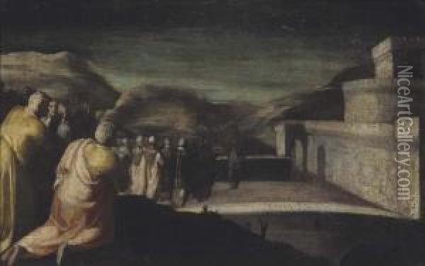 L'apparizione Di San Michele A Papa Gregorio Magno Oil Painting - Arcangelo Salimbeni