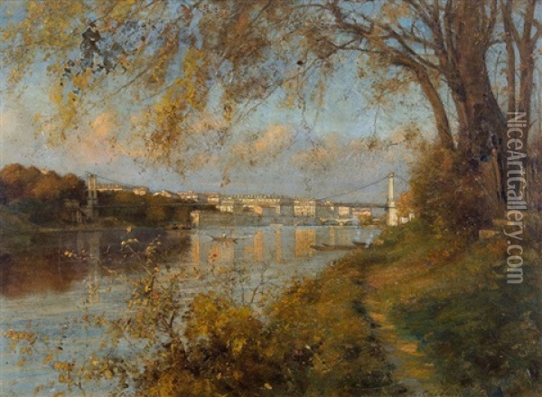 La Passerelle Saint-georges Et Le Pont Bonaparte A Lyon Oil Painting - Marco Calderini