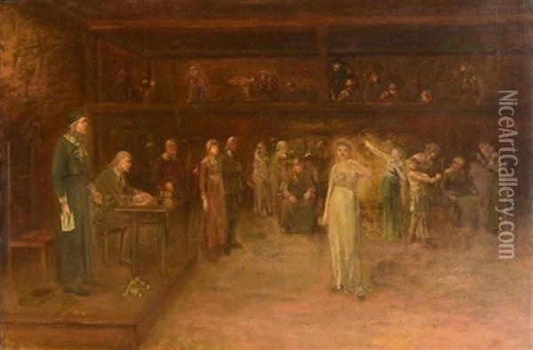 An Examination Of Witnesses In A Trial For Witchcraft Oil Painting - George F. Fuller