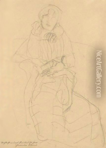 Seated Lady From The Front, Study For The Portrait Of Marie Henneberg Oil Painting - Gustav Klimt