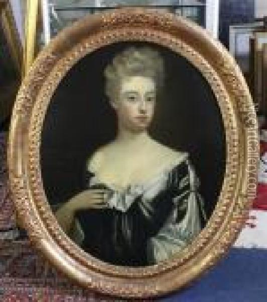 Half Length Portrait Of Lady Catherine Jones.. Obul 1740, Aged 60 Oil Painting - Michael Dahl