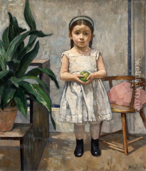 Junges Madchen Mit Grunem Apfel Oil Painting - Emil Rudolf Weiss