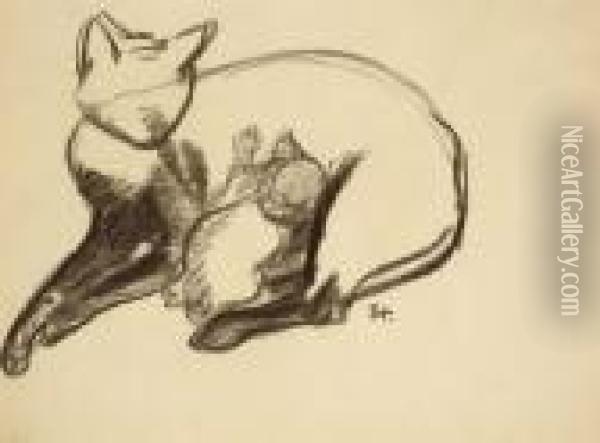 Chatte Et Son Chaton Oil Painting - Theophile Alexandre Steinlen