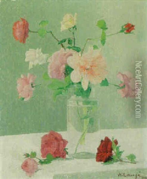 Vase Avec Des Roses Oil Painting - Achille Lauge
