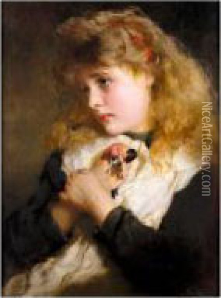 Her Pet Oil Painting - George Elgar Hicks