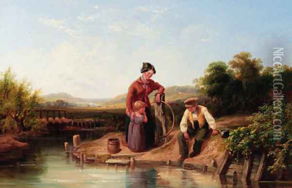 Fishing for Minnows Oil Painting - John F Tennant