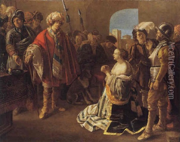 Athenais Confronted By Her Husband Theodosius Ii Oil Painting - Hendrick Ter Brugghen