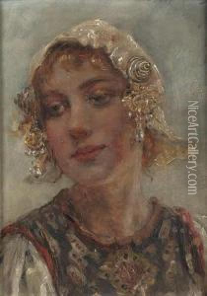 A Girl In A Folk Costume Oil Painting - Marie Philips Weber