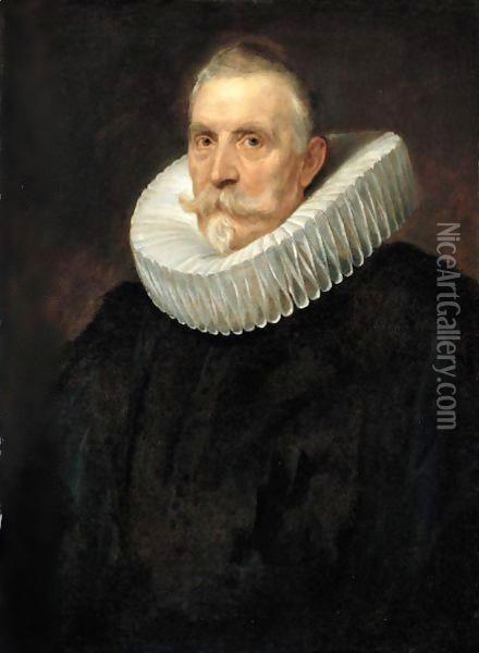 Portrait Of A Gentleman, Half-Length, In Black With A White Ruff Oil Painting - Sir Anthony Van Dyck