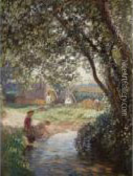 A Little Pool Oil Painting - George Clausen