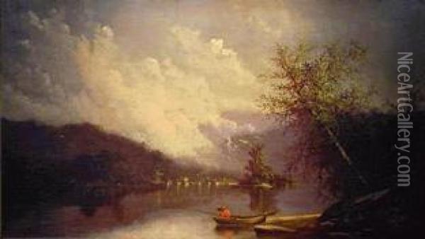 Lake Fisherman Oil Painting - F.B. Clayton