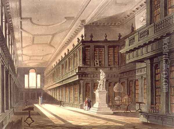 Interior of the Library of All Souls College, illustration from the History of Oxford, engraved by J. Bluck fl.1791-1831 pub. by R. Ackermann, 1814 Oil Painting - Augustus Charles Pugin