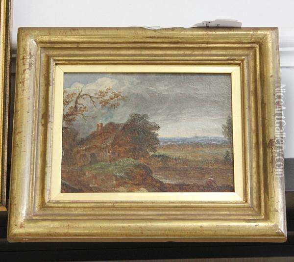 A River Landscape With A Washerwoman Near A Cottage Oil Painting - Thomas Barker of Bath