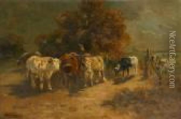 Troupeau De Vaches A Labarriere Oil Painting - Henry Schouten
