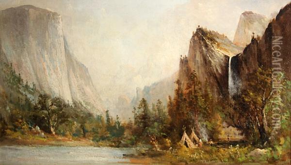 Yosemite Valley, View From Bridal Veil Meadows Oil Painting - Thomas J. Hill