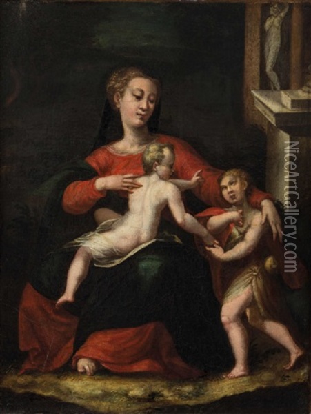 Madonna Mit Dem Jesusknaben, Der Den Tauferknaben Segnet Oil Painting - Michelangelo Anselmi