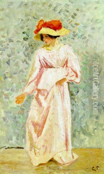 Portrait De Jeanne En Robe Rose Oil Painting - Camille Pissarro
