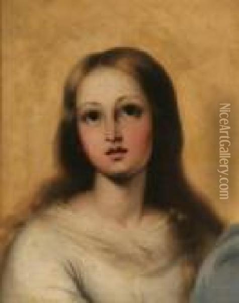 Head Of Madonna From The Immaculate Conception, The Escorial Oil Painting - Bartolome Esteban Murillo