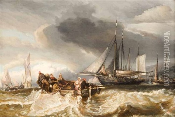 Le Calfatage (+ Pecheurs En Mer; Pair) Oil Painting - Charles Hoguet
