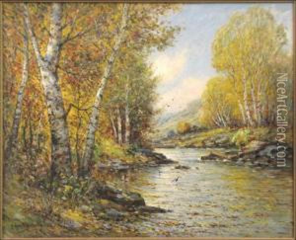 Fall River Landscape Oil Painting - George F. Schultz