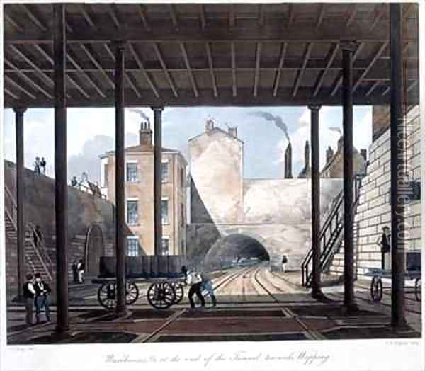 Warehouses and Works at the End of the Tunnel towards Wapping Oil Painting - Thomas Talbot Bury