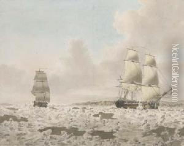 H.m.s. Carcass With The Young Nelson Aboard Oil Painting - John the Younger Cleveley