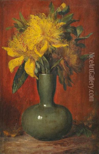 Millepertuis Dans Un Vase Vert Celadon Oil Painting - Sebastien Charles Giraud