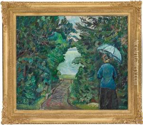 Woman Withumbrella Oil Painting - Oluf Wold-Torne