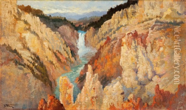 Lower Yellowstone Falls Oil Painting - John Fery