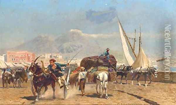 Traders at the harbour, Naples Oil Painting - Paul-Wilhelm Keller-Reutlingen