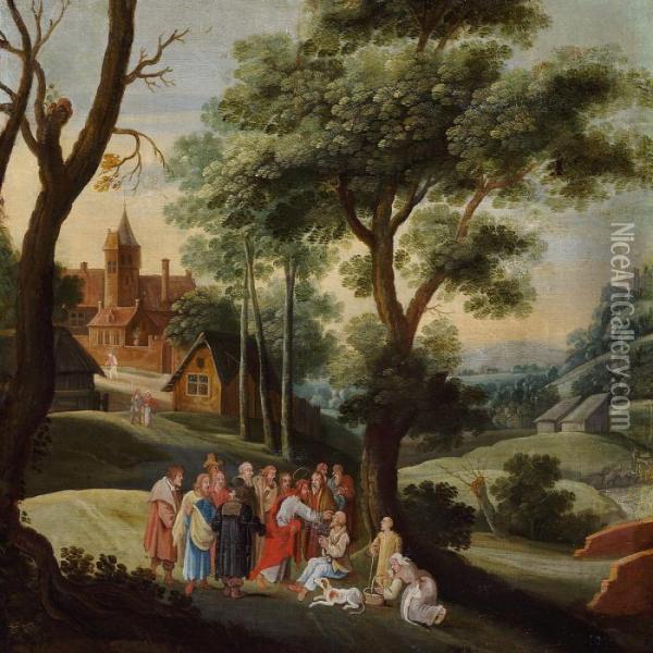 Jesus Heals A Blind Man Oil Painting - Joost Cornelisz. Droochsloot