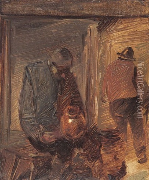 Studie Zweier Betrunkener Bauern (+ Zwei Zechende Kumpane, Verso) Oil Painting - Wilhelm Busch