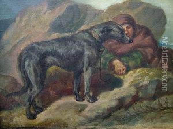 Huntsman And A Hound On A Hillside Oil Painting - Charles Bilger Spalding
