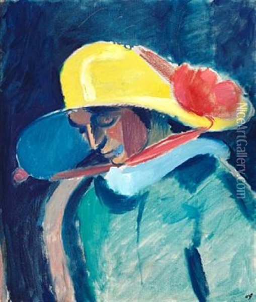 Dame Med Nedadvendt Blik, Halvfigur / Fru Besse Giersing (woman With A Downward Gaze, Half Figure / Mrs. Besse Giersing) Oil Painting - Harald Giersing