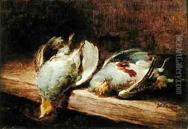 Partridges Oil Painting - Guillaume-Romain Fouace