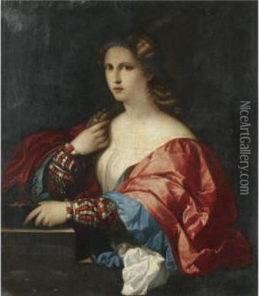 Portrait Of A Young Woman, Half Length ('la Bella') Oil Painting - Palma Vecchio (Jacopo Negretti)