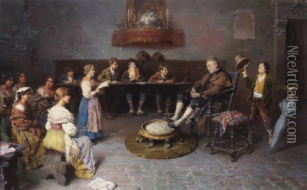 The Young Schoolmaster Oil Painting - Francesco Bergamini