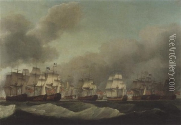 Lord Howe's Victory, The Glorious 1st June, 1794: The English Fleet Bearing Down On The French Oil Painting - Robert Dodd