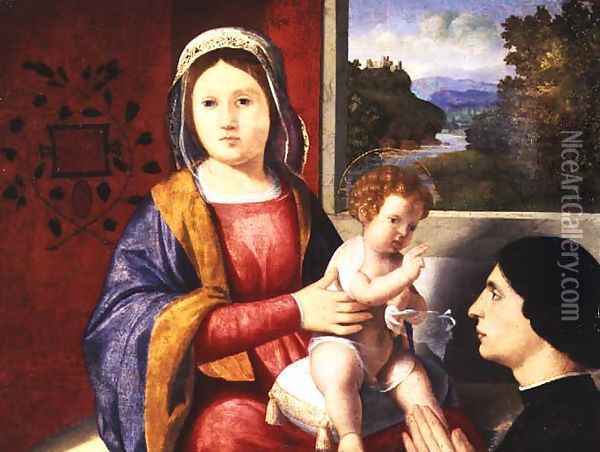 Madonna and Child with Donor Oil Painting - Andrea Previtali