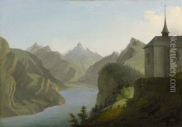 Blick Vom Seelisberg Auf Den Urnersee In Richtung Altdorf (view From Mount Seelis To Lake Uri Towards Altdorf) Oil Painting - Caspar Wolf