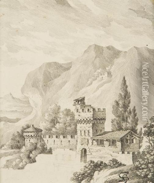 Paesaggio Montano Con Castello Oil Painting - Giovanni Segantini