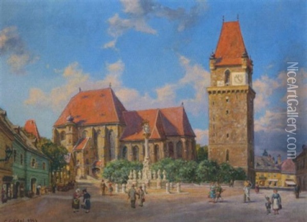 Perchtoldsdorf, Pfarrkirche Und Wehrturm Oil Painting - Carl Goedel