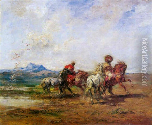 Cavaliers Au Bord Du Lac De Tunis Oil Painting - Henri Emilien Rousseau