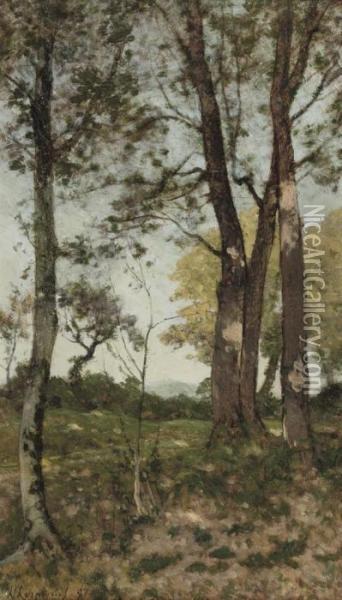 Interieur De Bois Sur La Loire: Trees In A Landscape Oil Painting - Henri-Joseph Harpignies