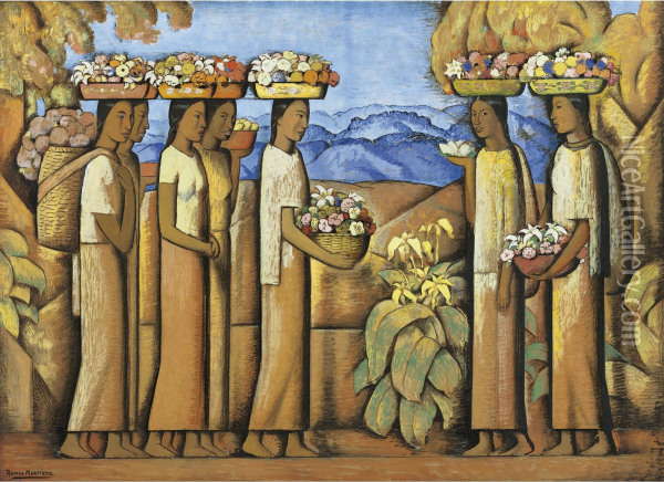 Vendedoras De Flores De Xochimilco Oil Painting - Alfredo Ramos Martinez