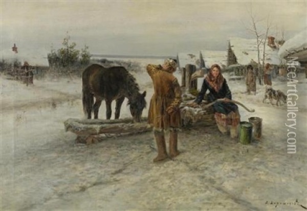 Der Heiratsantrag Oil Painting - Sergei Semyonovich Voroshilov