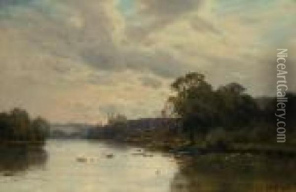Waterhen's Haunts Near Nuneham On Thames Oil Painting - Alfred de Breanski